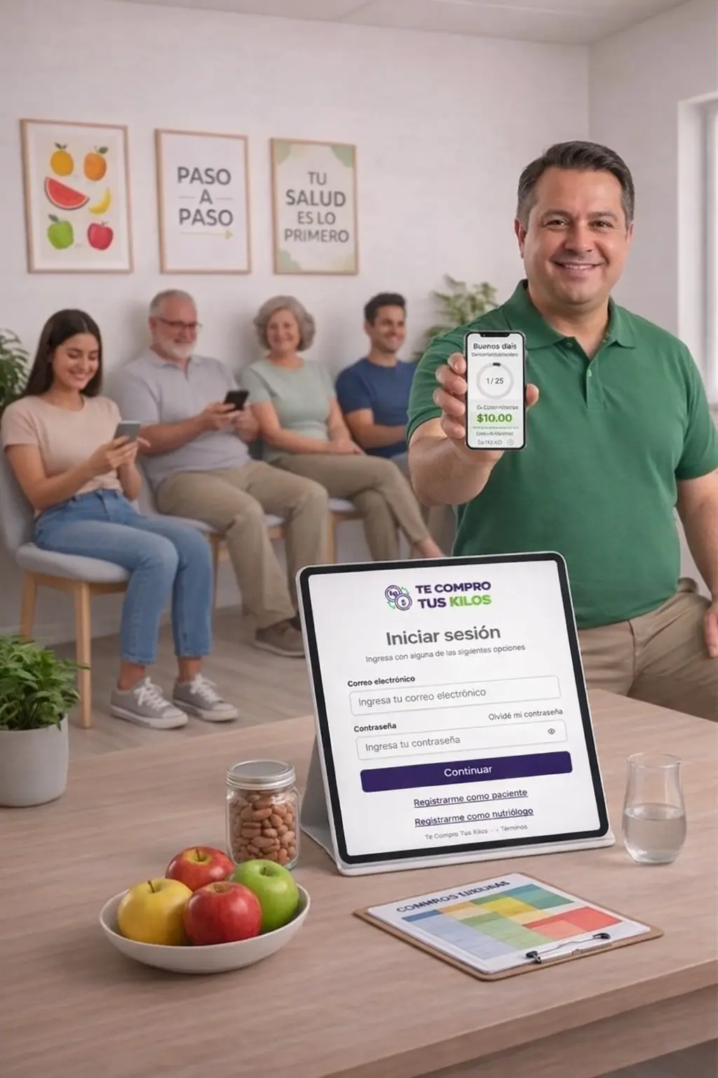 Nutriólogo en consulta — captación de pacientes con Te Compro Tus Kilos