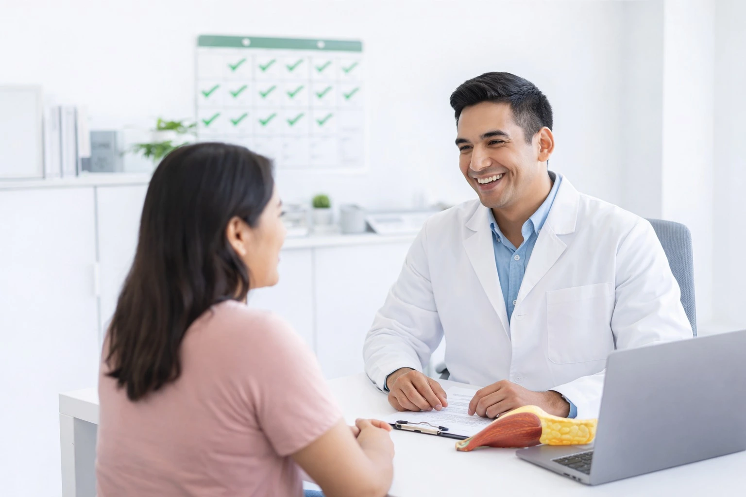 Nutriólogo con paciente — adherencia y seguimiento del tratamiento